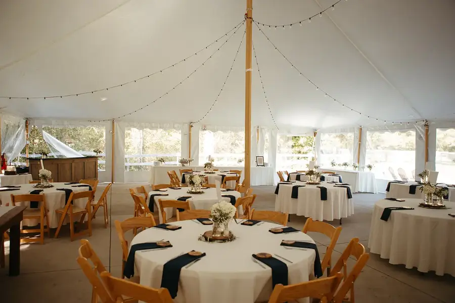 Tables set inside the tent